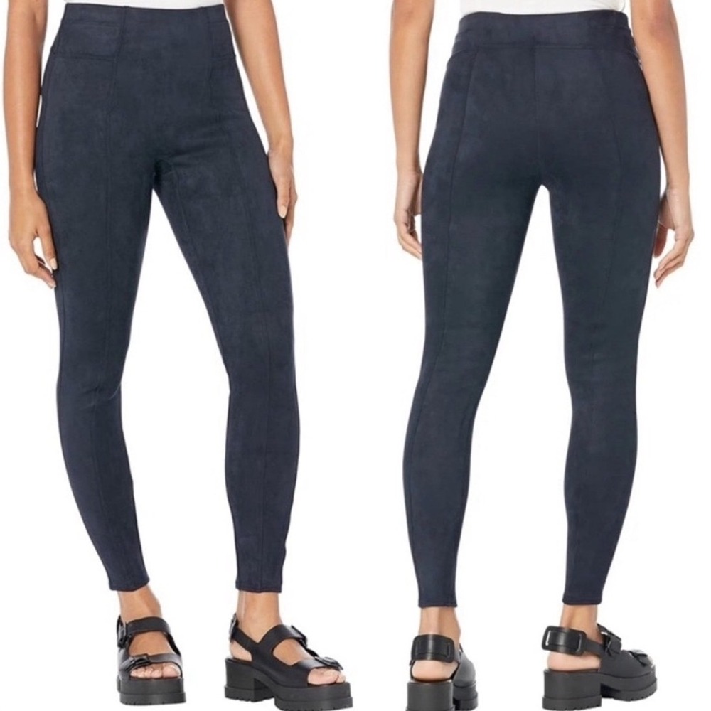 Spanx‎ Blue Faux Suede High Rise Elastic Waist Pants Womens Size Small Tall Long